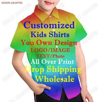 מותאם לילדים שרוול קצר חולצות הוואי אישית להוסיף עיצוב תמונה טקסט על כל הדפסת 3d ילדים בנים בנות מקרית החולצה