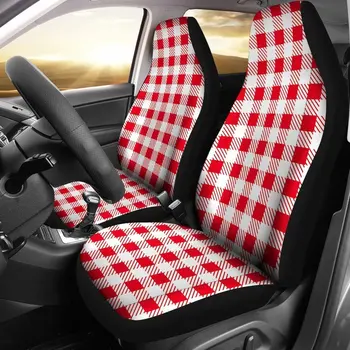 משבצות אדום דפוס הדפסה אוניברסלי כיסוי מושב מושב מכונית מכסה קבוצה 2 למחשב, אביזרי רכב מחצלות רכב