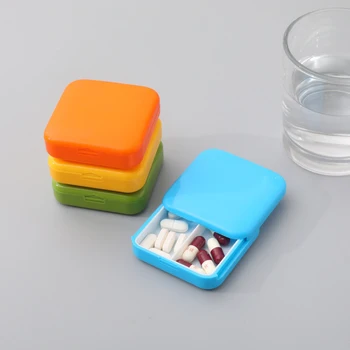 נייד שכיבות למשוך קופסת גלולות כיכר הגלולה מקרים מיני דו-תא פלסטיק לוח בעל מיכל אבק-הוכחה תיבת אחסון
