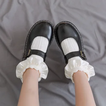 נשים גרביים לוליטה בסגנון יפני Kawaii חמוד עם גרביים בלבן מוצק לבן שחור רשת תחרה בנות מתוק Harajuku קצר גרביים