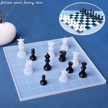 סיליקון העולם DIY שחמט קריסטל אפוקסי שרף עובש המלכה המלך 6 תלת מימדי הבינלאומי שחמט עובש סיליקון
