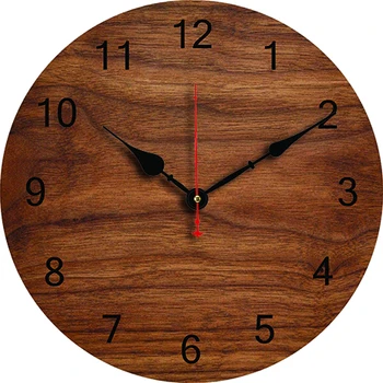 עץ חום לוח שעון קיר הסלון, חדר השינה סיבוב שקט שעון חדר האוכל קישוט המשרד שעון הביתה Carfts עיצוב אמנות