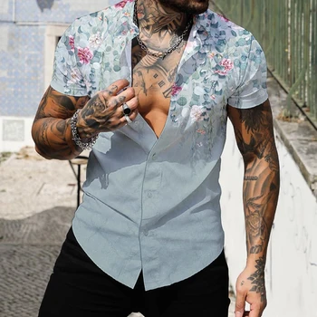 קיץ אופנה חדשה גברים החולצה של רחוב נוער ופנאי, מסיבות חוף כפתור מגמת היפ-הופ הדפסת 3D יבש מהירה שרוול קצר חולצה