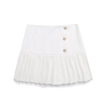 קיץ אופנה חדשה מזדמן גבוהה המותניים רזה לבן קו חצאית רחבה עם קפלים מיני חצאיות קצרות