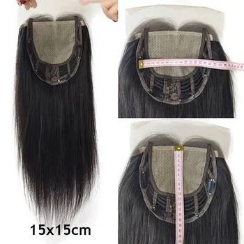 קליפים שיער אדם טופר החלפת העור פאה נכרית לנשים רמי שיער הקרקפת העליון משי כיסוי 6X6inch עם תחרה שקוף