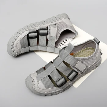 של גברים מקרית סנדלים בקיץ נטו בד נעלי אופנה Baotou סנדלים חיצונית חוף נעליים לנשימה החלקה נעלי ספורט