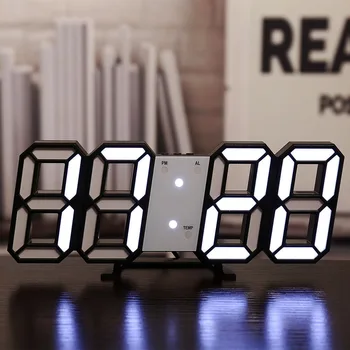 שעון דיגיטלי זוהר זמן תאריך 3D שעון סלון שולחן העבודה LED אלקטרוני שעון מעורר שעון קיר דקורטיבי אור עיצוב הבית