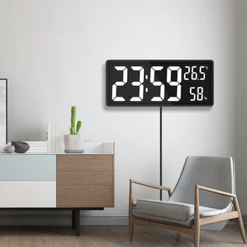 שעון קיר LED דיגיטלי, גדול ספרות,תצוגה מקורה טמפרטורה&לחות,עבור החווה, בבית,בכיתה,במשרד לבן