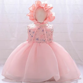 תינוק מסיבת יום הולדת שמלה של בנות נצנצים פרח גזה ללא שרוולים שמלת נסיכת קיץ בנות נפוח שמלה